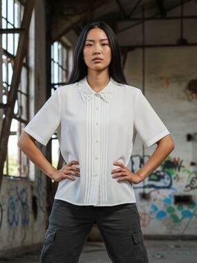 Claudia Richard White Lace-Collar Button Down Shirt